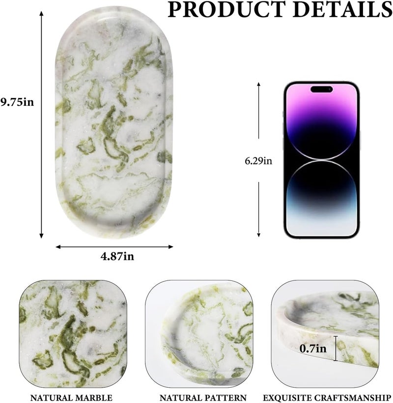 Koville Marble Vanity Tray for Bathroom Countertop, Green Marble Bathroom Tray Perfume Trays for Dresser, Stone Jewelry Dish Stone Trays for Kitchen Counter, Candle Holder for Home Decor - Image 2
